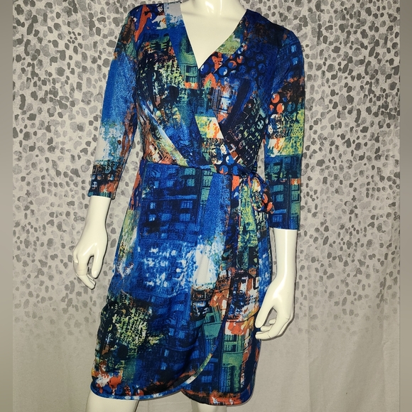 Oleg Cassini Side Tie Dress, Graphic Print Size 4 - Picture 1 of 7
